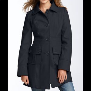 Tulle Black 60% Wool Lined Button Down Coat